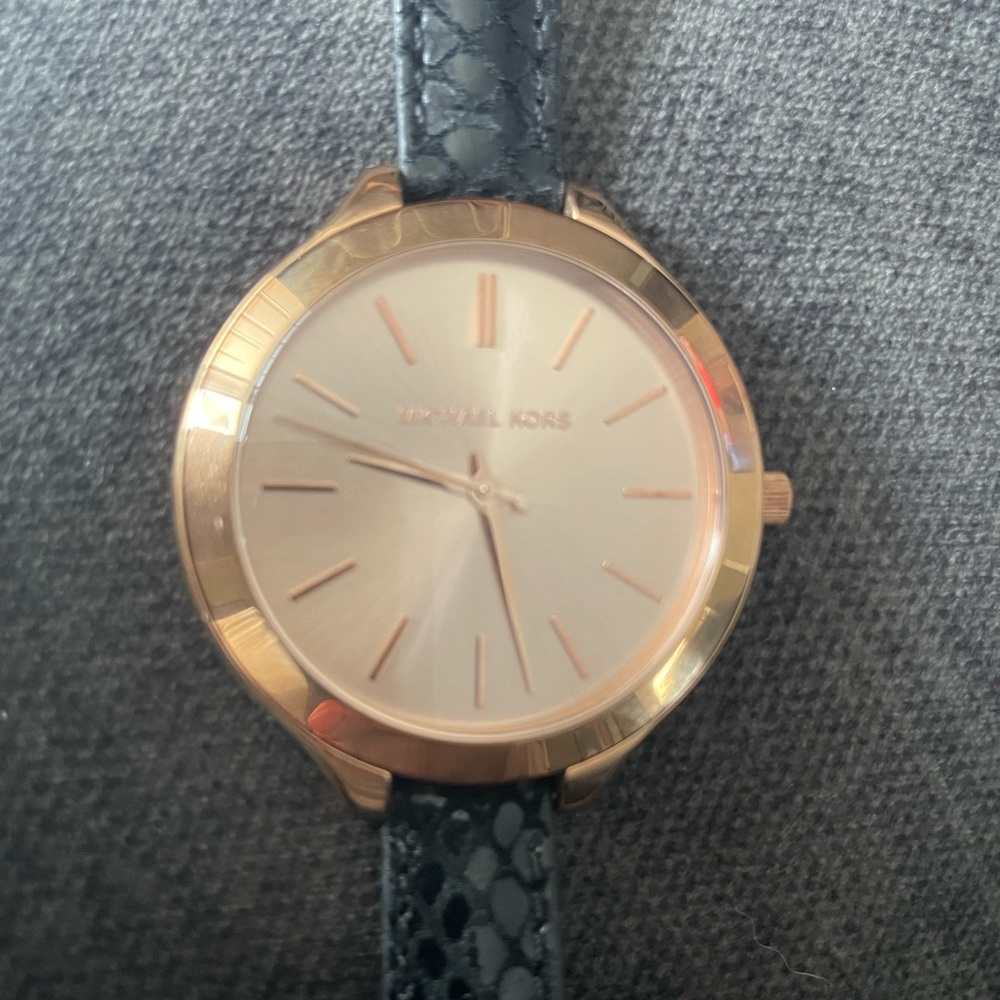 Michael Kors MK2315 Slim Runway Black Leather Double Wrap Strap Watch